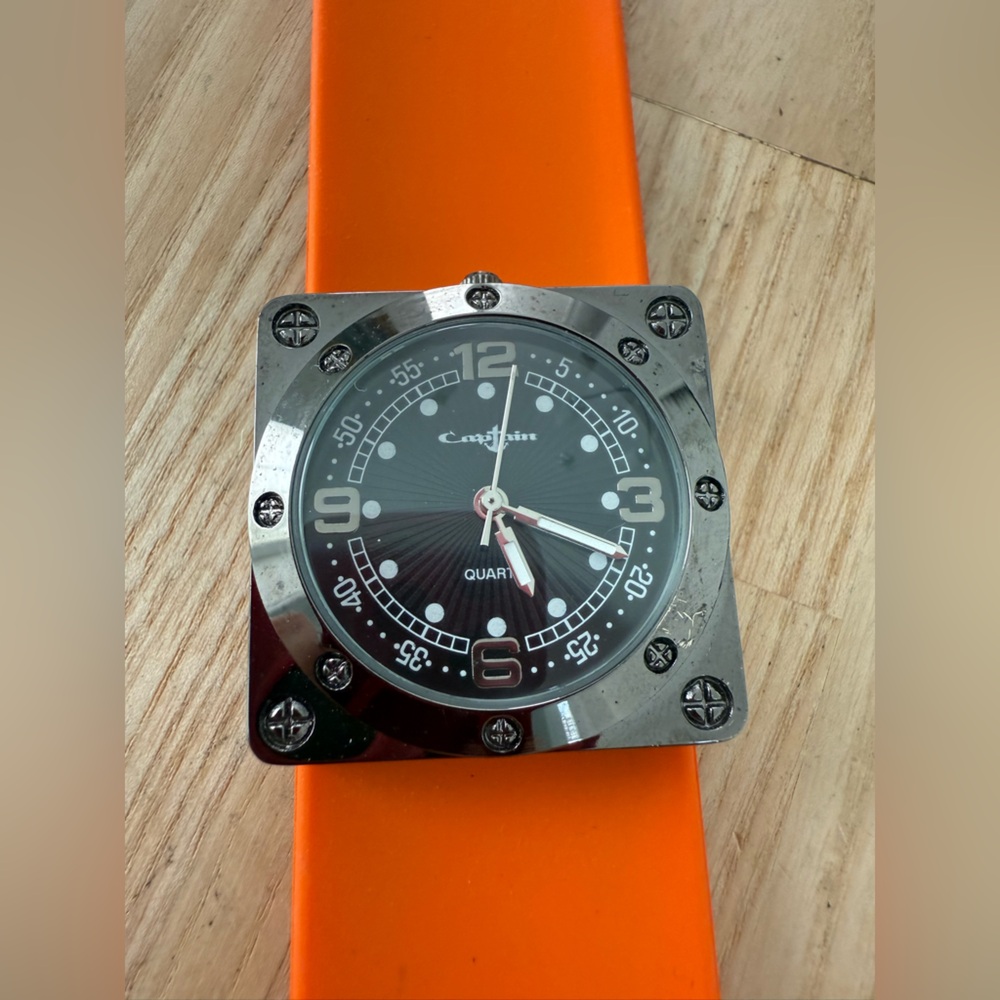 Captain by collezio square black watch orange slap strap NEW BATTERY